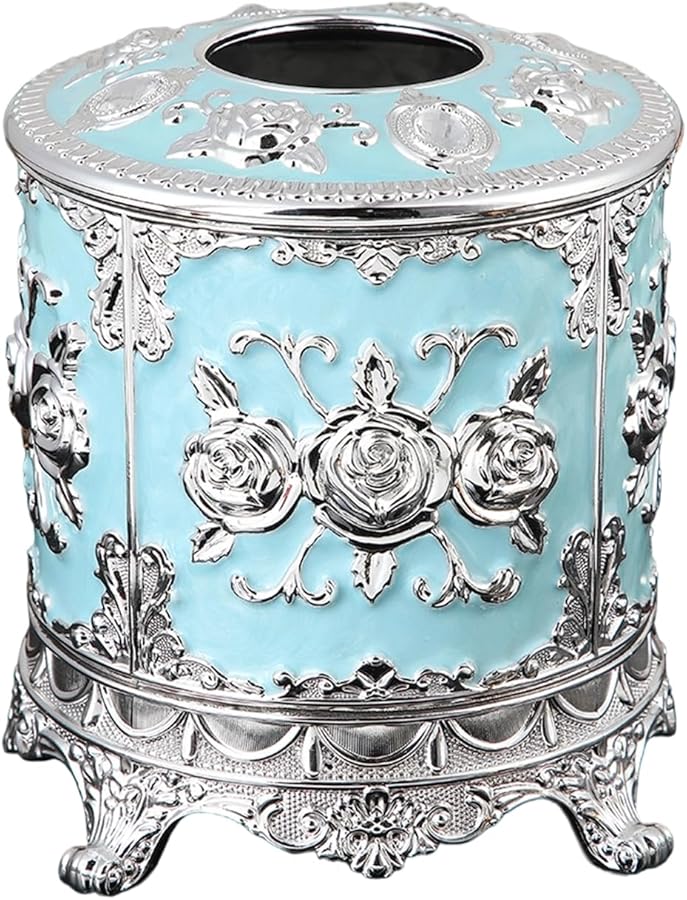 صندوق مناديل زخرفي مطلي بالمينا الزرقاء لمنظم طاولة غرفة المعيشة ومنطقة تناول الطعام ومطبخ - Image 1